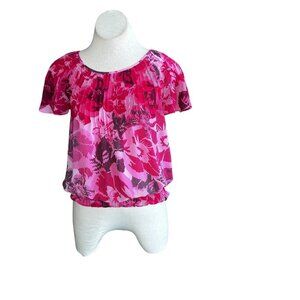 Pink Floral Babydoll Sheer Blouse with Camisole Size Small Elastic Waist